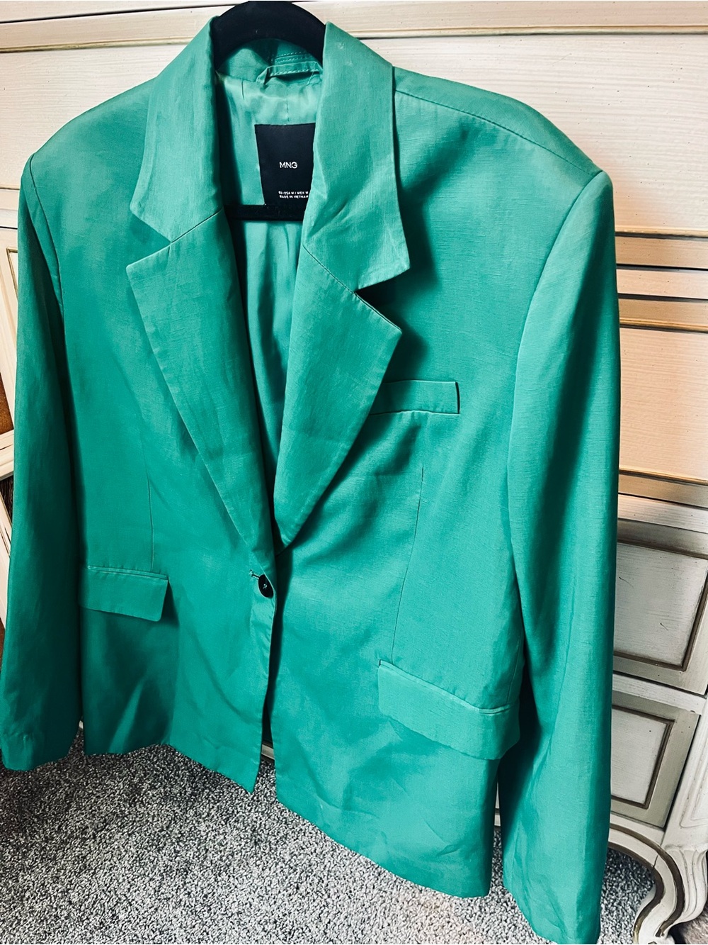 Mango MNG Emerald Green Oversized Single Button Blazer Size M
